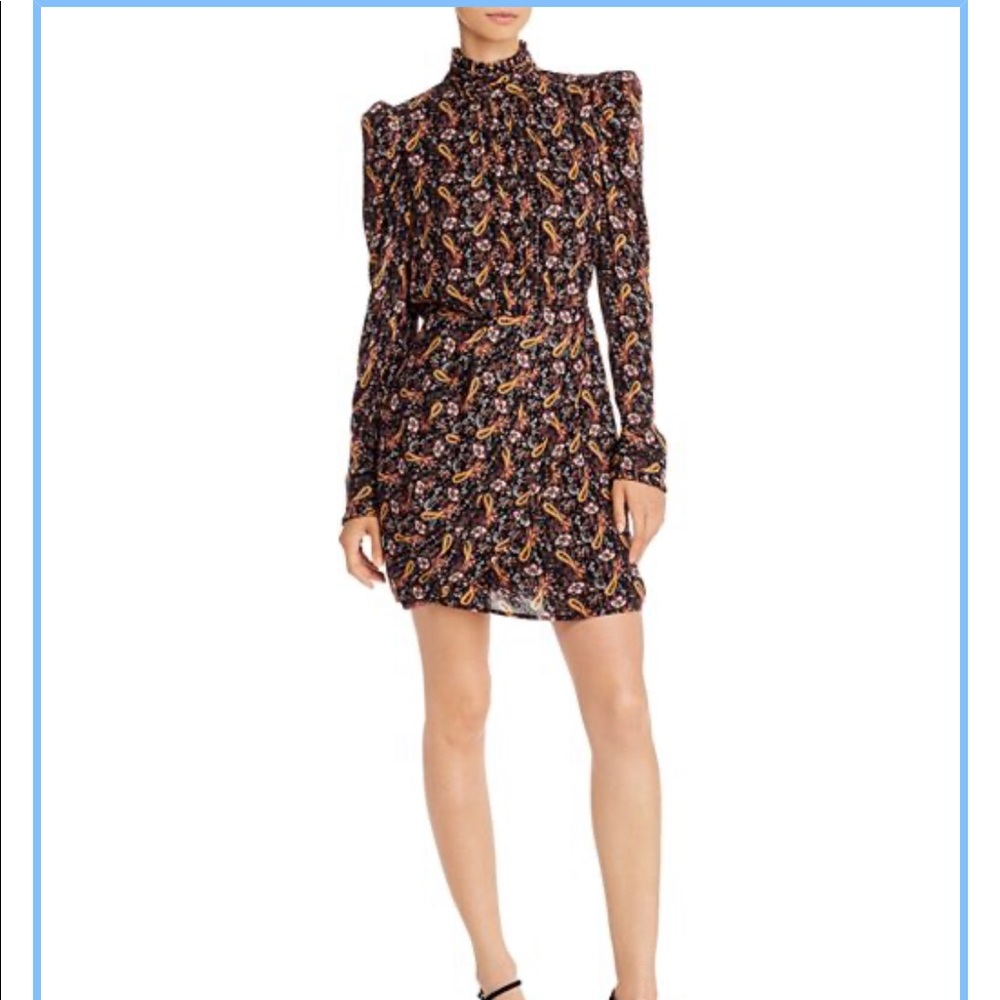 Aqua Luxe Puff-Sleeve Metallic Paisley Dress